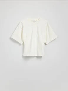 Reserved - Taliowany t-shirt - złamana biel - Koszulki i topy damskie - miniaturka - grafika 1