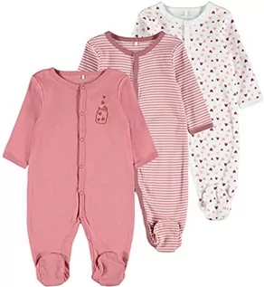 Śpiochy dla niemowląt - NAME IT Piżama niemowlęca NBFNIGHTSUIT 3-pak dla dziewcząt, bawełna organiczna, Rosa, 80 cm - grafika 1