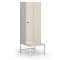 Szafki biurowe - Szafka ubraniowa z ławeczką, 2 szafki, 1875 x 600 x 500/800 mm, zamek mechaniczny z kodem, drzwi laminowane, brzoza - miniaturka - grafika 1