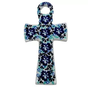 Ceramiczny krzyż wiszący Ceramika Bolesławiec - Ozdoby bożonarodzeniowe - miniaturka - grafika 1