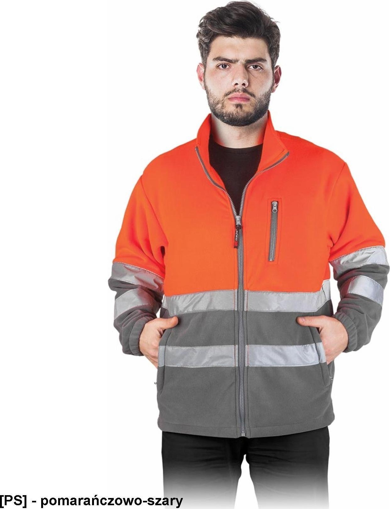 R.E.I.S. POLSTRIP - bluza polarowa z pasami odblaskowymi - pomarańczowo-szary 3XL