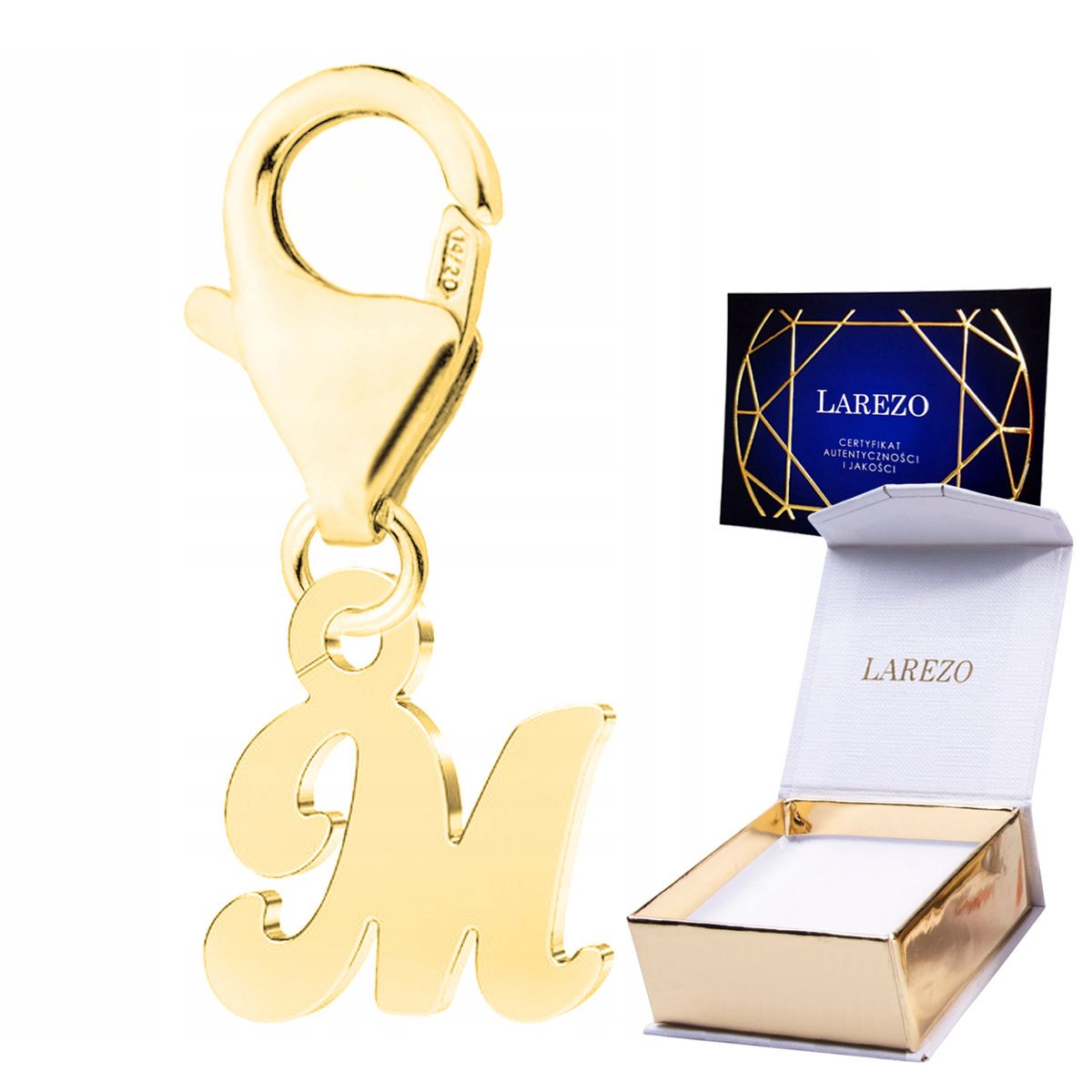 ZAWIESZKA ZŁOTA Wisząca Pozłacana 24K z Literą Literka M Inicjał SREBRO 925