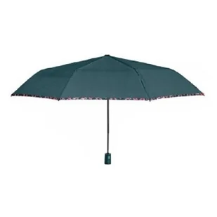 Parasol damski Perletti Time półautomatyczny składany zielony z kwiatową oblamówką - Parasole - miniaturka - grafika 1