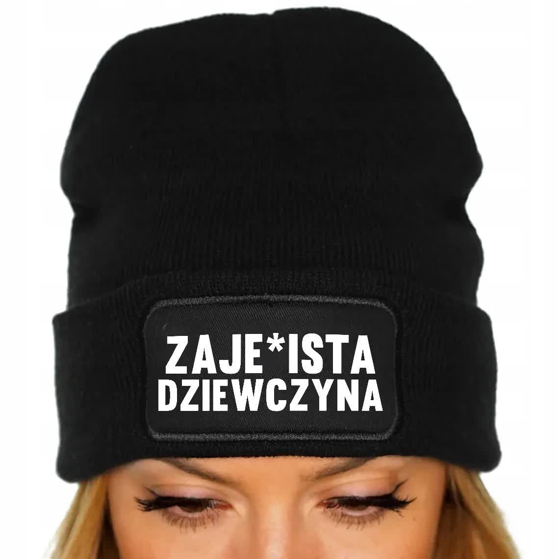 Czapka Jesienna Bawełniana ZIMOWA Czarna Beanie ZAJB*ISTA DZIEWCZYNA Wzory