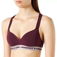 Biustonosze - KARL LAGERFELD Kobiety Metaliczny Biustonosz Usztywniany Z Logo, Grapewine/Srebrny, L - miniaturka - grafika 1