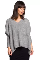 Swetry damskie - Szary Asymetryczny Oversizowy Sweter z Kieszonką - miniaturka - grafika 1