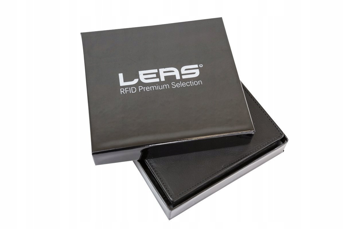 LEAS Portfel Skórzany Cienki RFID Ochrona Na 8 Kart Czarny