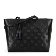 Torebki damskie - Damska shopperka ze skóry w sygnaturę czarno - srebrna - miniaturka - grafika 1