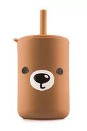 Kubki dla dzieci - Silikonowy kubek Retter Brun ze słomką i pokrywką z wzorem misia, 200 ml kolor karmel - miniaturka - grafika 1