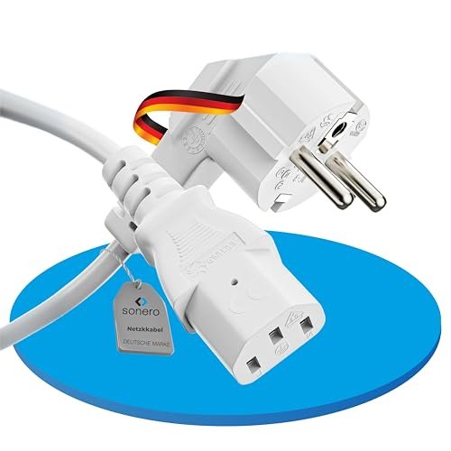 sonero Kabel zasilający do urządzeń zimnych, 3-biegunowy, 5,0 m, kąt 90°, styk ochronny, wtyczka Schuko, wtyczka sieciowa na złącze do urządzeń zimnych C13, kabel sieciowy zasilacz sieciowy kabel