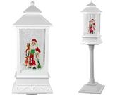 Ozdoby bożonarodzeniowe - Dekoracja Świąteczna Lampa Latarnia z Mikołajem Biała Kolędy Światła - miniaturka - grafika 1