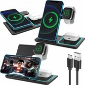 Zasilacze do laptopów - Ładowarka Slayo Ładowarka Indukcyjna 3w1 Szybka Stacja Ładowania Składana 15W QI Do iPhone - miniaturka - grafika 1