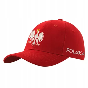 CZAPKA Z DASZKIEM BAWEŁNIANA CZERWONAZ HAFTEM POLSKA ORZEŁ BIAŁY DLA KIBICA - Czapki i chusty sportowe męskie - miniaturka - grafika 1