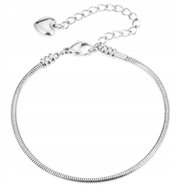 Bransoletka modułowa charms baza z serduszkiem stal 316L 20cm