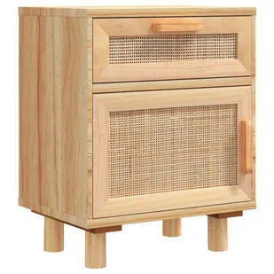 Lumarko Szafki nocne, 2 szt., brązowe, lite drewno sosnowe i rattan - Szafki nocne - miniaturka - grafika 5