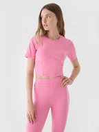 Koszulki sportowe damskie - Damski crop-top 4F 4FRAW24TTSHF2581 - różowy - miniaturka - grafika 1