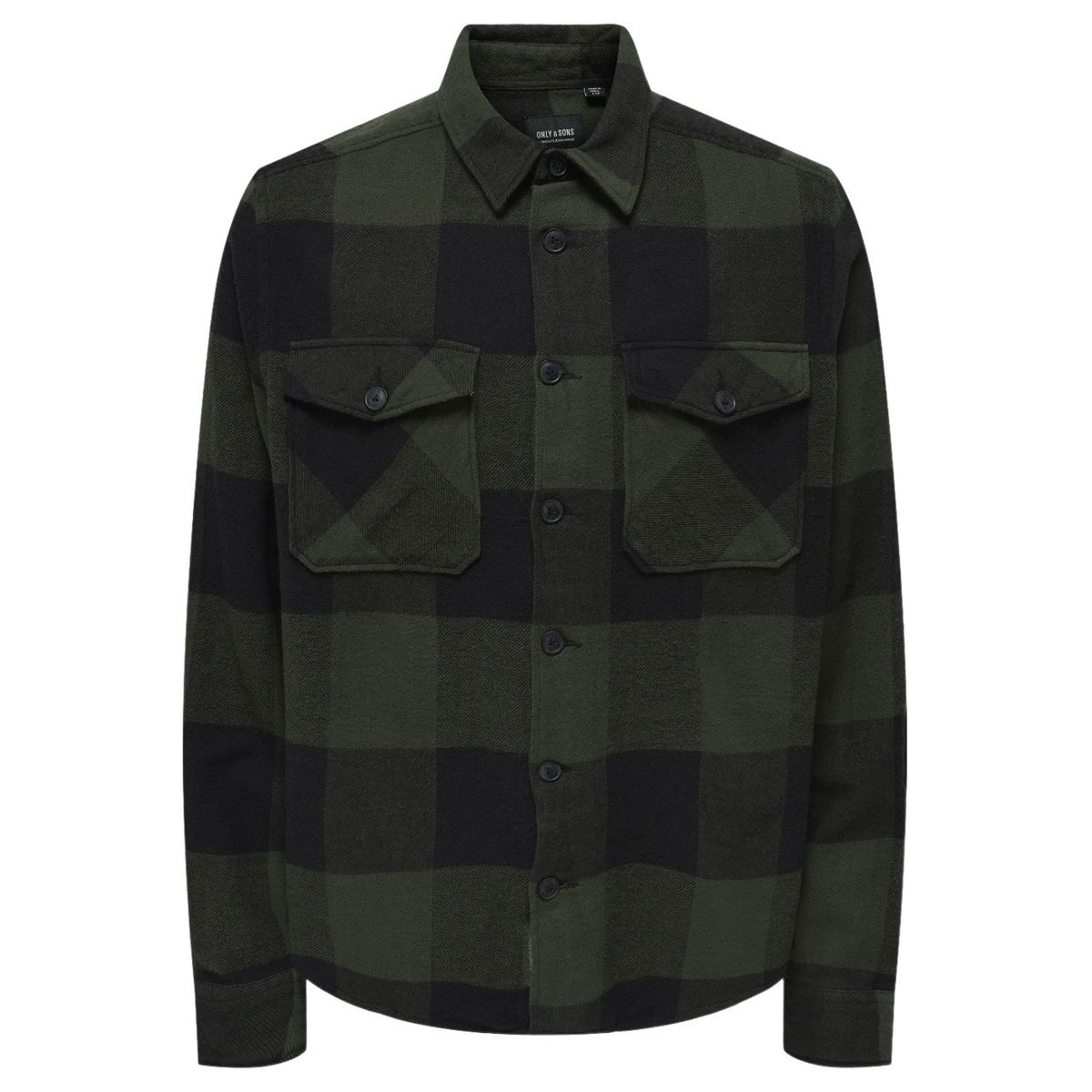 Koszula męska Only&Sons Milo flanelowa w kratę zielono-czarna-M