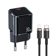 Ładowarki do telefonów - USAMS Ład. siec. USB-C T45 30W PD3.0 +QC3.0 Fast Charging +kabel U63 USB-C/Lightning czarny/black UXTZH01 (USAMS-UX) - miniaturka - grafika 1