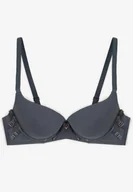 Biustonosze - Granatowy Biustonosz Push-Up na Ramiączkach z Regulacją i Metaliczną Aplikacją Alerista - miniaturka - grafika 1