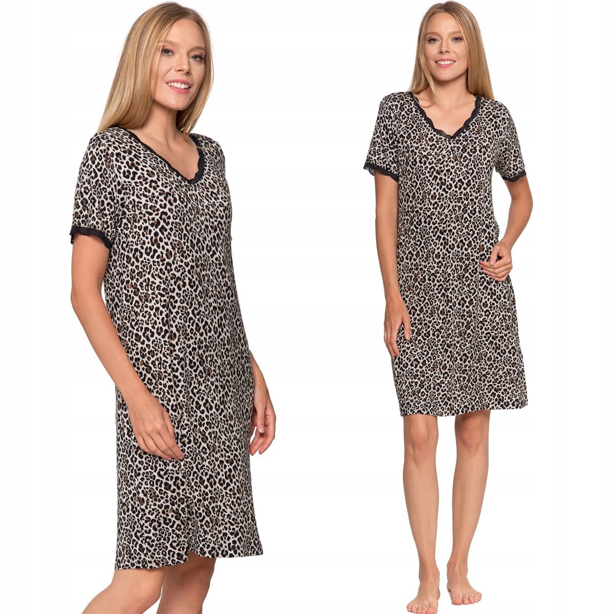 DAMSKA KOSZULA NOCMNA Z KORONKĄ Z WISKOZY I WZOREM W PANTERKĘ MORAJ M PATT 1