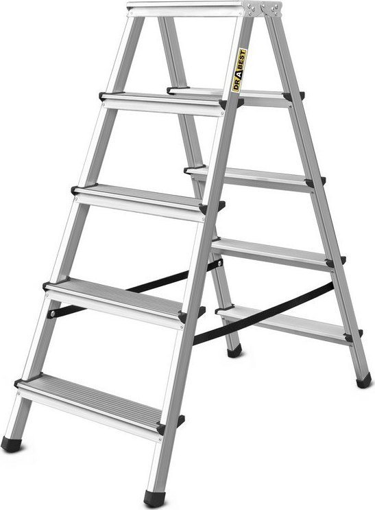 DRABEST Drabina aluminiowa, dwustronna, 5 stopni wytrzymałość: 125-150 kg wytrzymałość 125 kg