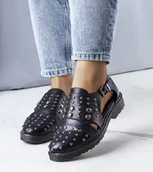 Botki damskie - Czarne półbuty z wycięciami Eleana-39 - miniaturka - grafika 1