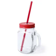 Szklanki - Upominkarnia Upominkarnia Słoik do picia butelka 500 ml słomka UPOMINKARNIA Czerwony uniwersalny 100445 - miniaturka - grafika 1