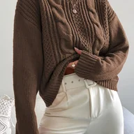 Swetry damskie - TEMU Stylowe swetry damskie z opadającymi ramionami, długorękawne bluzki na jesień i zimę. Uniwersalny element garderoby o świątecznym klimacie. - miniaturka - grafika 1