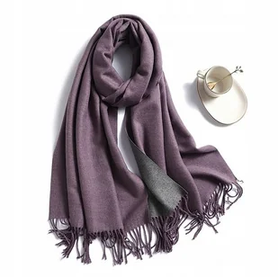 Szal szalik damski 100% kaszmirowy fioletowy szary - Apaszki i szaliki damskie - miniaturka - grafika 1
