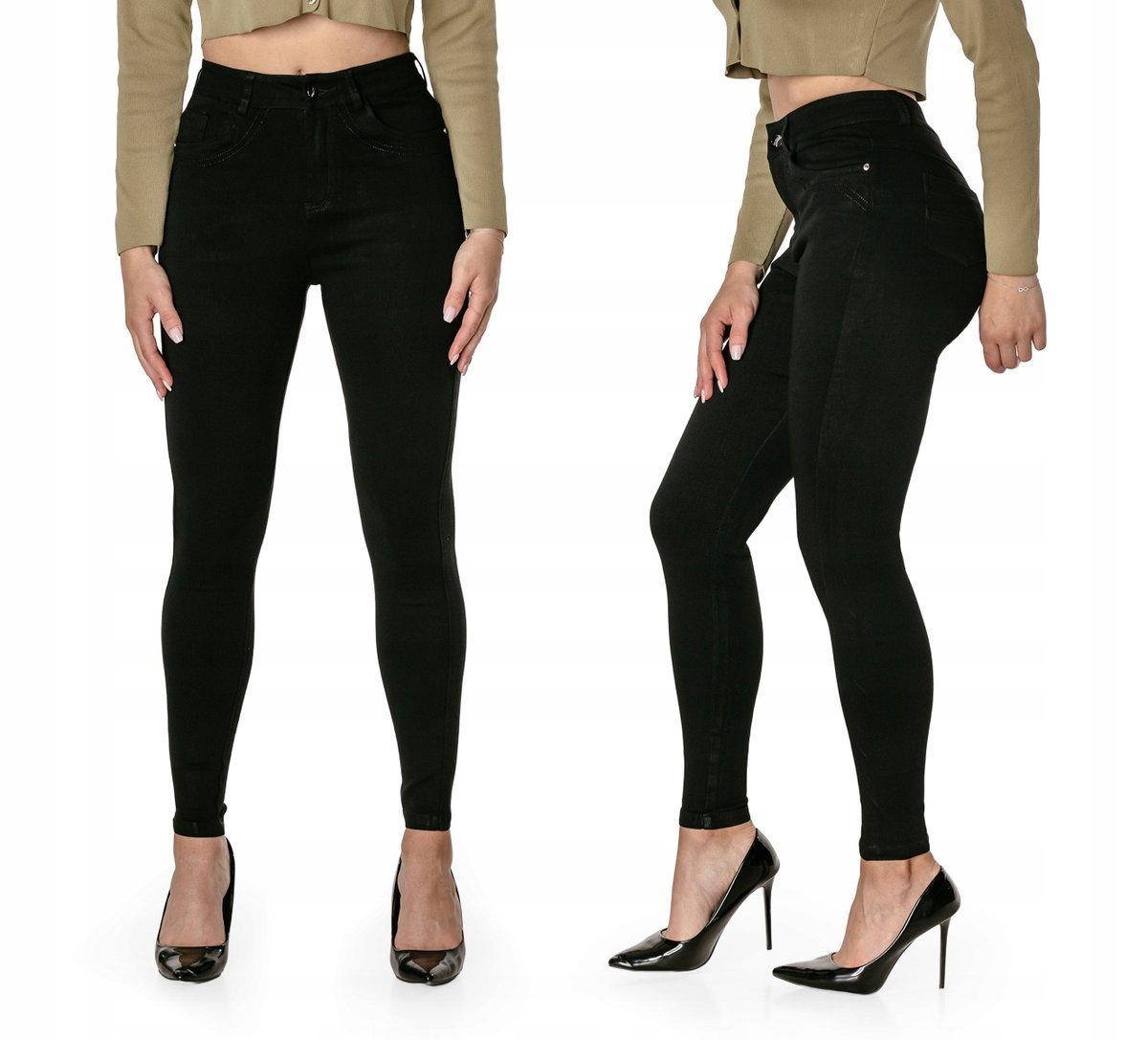 Spodnie Rurki Damskie Jeansy Wysoki Stan 1917-1 L