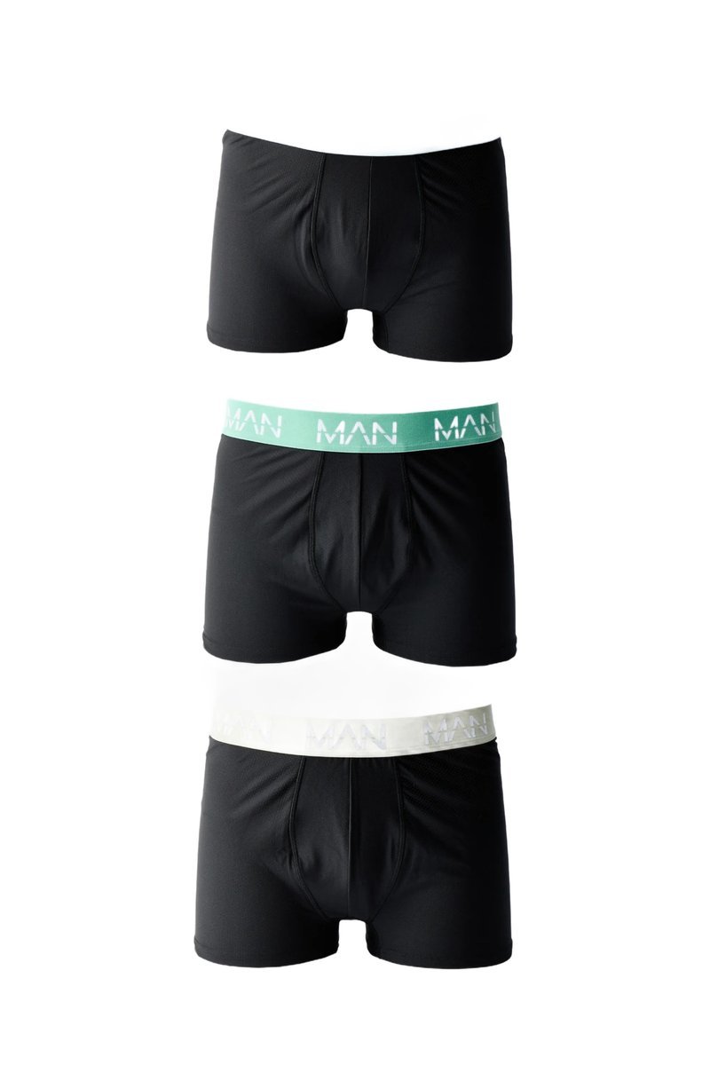 BOOHOOMAN CZARNE BOKSERKI MĘSKIE Z KOLOROWYM PASKIEM 3-PACK M Z3A*