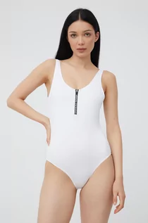Stroje kąpielowe - Armani Exchange Armani Exchange jednoczęściowy strój kąpielowy kolor biały miękka miseczka - grafika 1