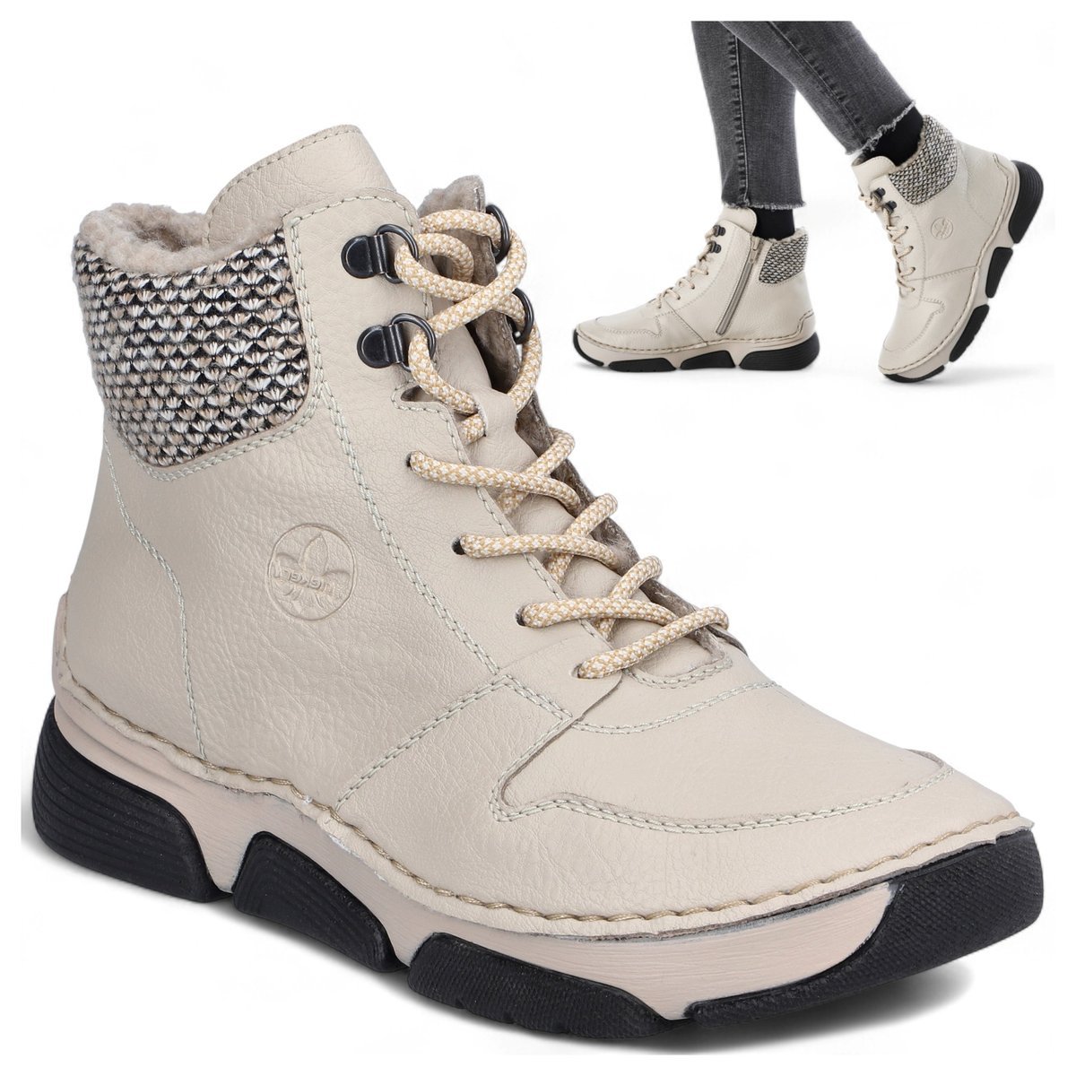 Rieker Botki Damskie Zimowe Trzewiki Ocieplane Wygodne z Zamkiem Beżowe 40