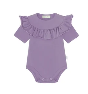 Body z falbanką fioletowe, krótki rękaw - 80 - Body dla niemowląt - miniaturka - grafika 1