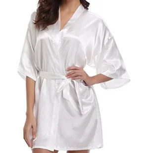 Szlafrok satynowy - Biały M - Szlafroki damskie - miniaturka - grafika 1
