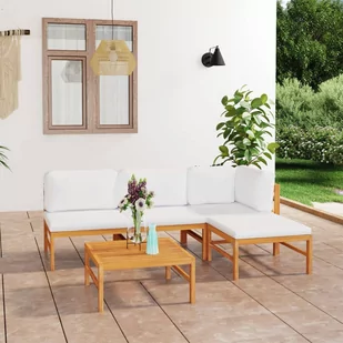 vidaXL 5-cz. zestaw wypoczynkowy do ogrodu, kremowe poduszki, tekowy - Meble ogrodowe - miniaturka - grafika 1