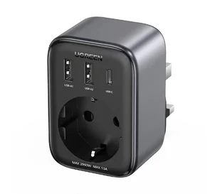 Ładowarka sieciowa 30W (2xUSB/USB C/AC) / adapter EU - UK 13A Ugreen CD314 - czarna - Ładowarki do telefonów - miniaturka - grafika 3