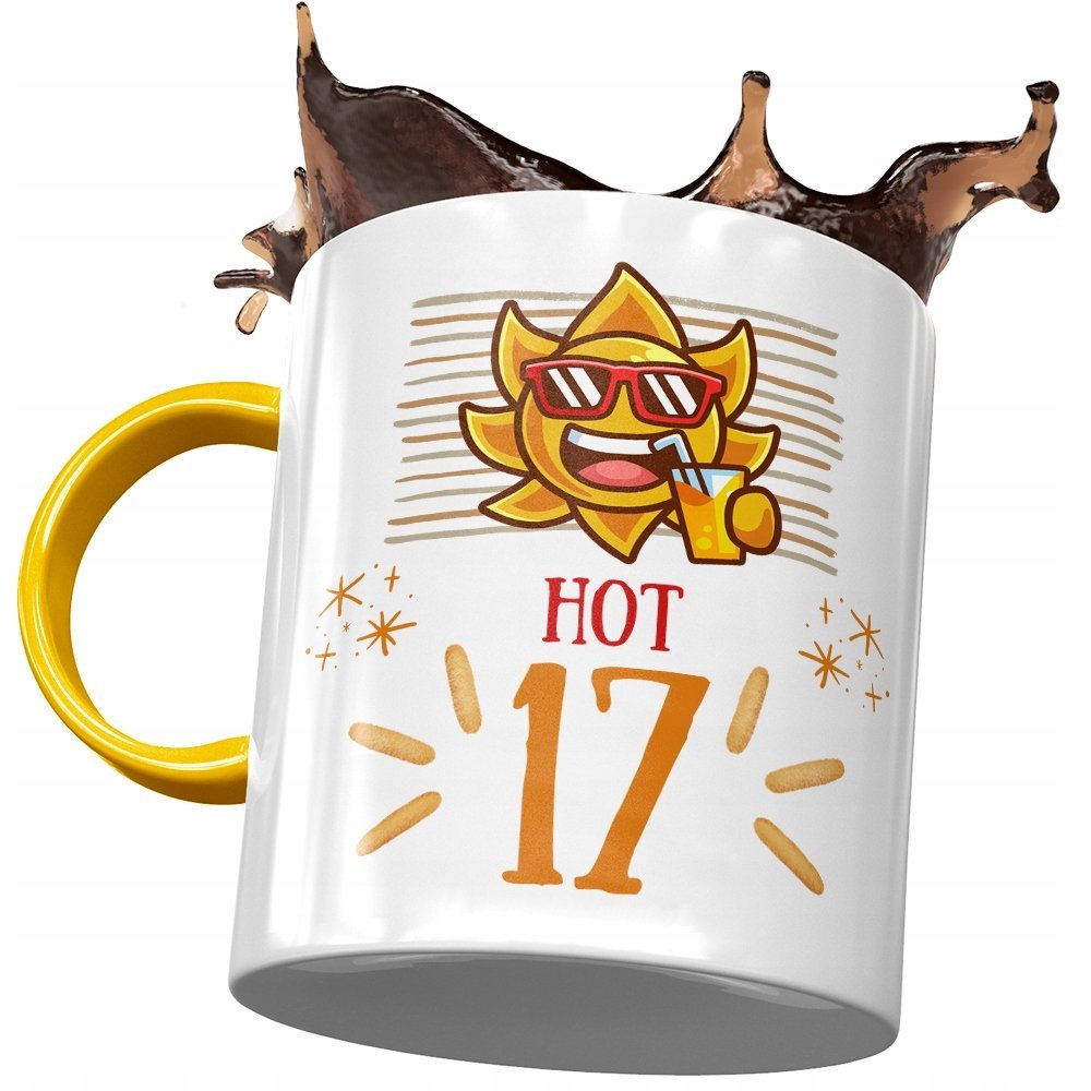 Kubek Żółty na Urodziny 17 17ste 17-ste na Prezent z Nadrukiem ze Zdjęciem + Opakowanie na prezent (wzór 02)