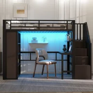 Łóżka dla dzieci i młodzieży - Łóżko na antresoli 90x200 cm - z biurkiem + przegródkami do przechowywania - z taśmą LED - z drabiną - Czarny (materac nie jest wliczony w cenę) - miniaturka - grafika 1