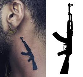 KAŁACH TATUAŻ ZMYWALNY TYMCZASOWY KALKOMANIA KARABIN KAŁASZNIKOW AK - 47