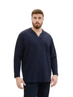 Koszulki męskie - TOM TAILOR Męska koszulka z długim rękawem Plussize, 34195 – Navy Herringbone Structure, 5XL - grafika 1