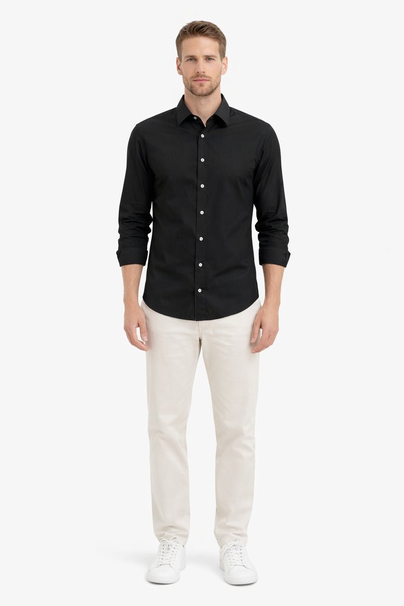 SISLEY ELEGANCKA CZARNA KOSZULA Z DŁUGIM RĘKAWEM I KOŁNIERZYKIEM 38 I4A