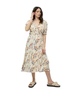 Sukienki - Peppercorn Damska sukienka z mahoniu MENA o średniej długości z krzywizną, szary nadruk, 22, Szary nadruk z piórami, 48-Plus - miniaturka - grafika 1