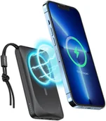 Powerbanki - VEGER powerbank 10000 mAh z ładowaniem indukcyjnym kompatybilny z MagSafe PD QC3.0 2A 20W MagOn VP1151 / W1151 czarny - miniaturka - grafika 1