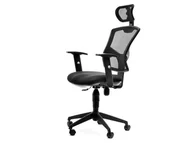 Fotele i krzesła biurowe - Ergonomiczny Fotel Do Biura Z Zagłówkiem Z Tkaniny Mesh TOKYO Czarny - miniaturka - grafika 1