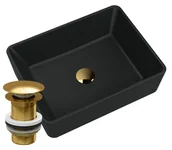 Umywalki - Umywalka Granitowa Nablatowa Czarna Korek Złoty - miniaturka - grafika 1