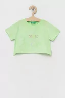 Koszulki dla dziewczynek - United Colors of Benetton t-shirt bawełniany dziecięcy kolor zielony - miniaturka - grafika 1