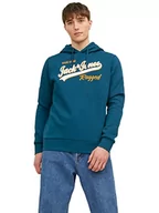Bluzy męskie - JACK & JONES Męska bluza z kapturem JJELOGO Sweat Hood 2 COL 23/24 NOOS, Sailor Blue, L, niebieski (Sailor Blue) - miniaturka - grafika 1