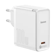 Ładowarki do telefonów - Baseus GaN2 USB-C 100W QC 5.0 biały + kabel USB-C do USB-C 5A 1,5m biały TZCCGAN-L02 - miniaturka - grafika 1
