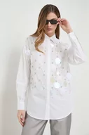 Koszule damskie - Pinko koszula bawełniana damska kolor biały relaxed z kołnierzykiem klasycznym - miniaturka - grafika 1